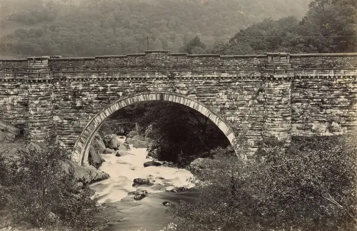 Framed Print : View of bridge and river, North Wales Date: circa 1889 Framed Print : View of bridge and river, North Wales Date: circa 1889