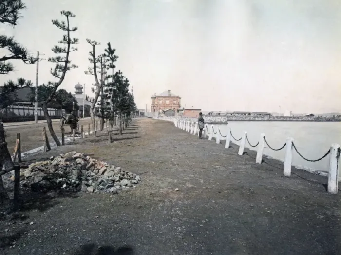Framed Print : View along the bund, Yokohama, Japan, circa 1880s Framed Print : View along the bund, Yokohama, Japan, circa 1880s