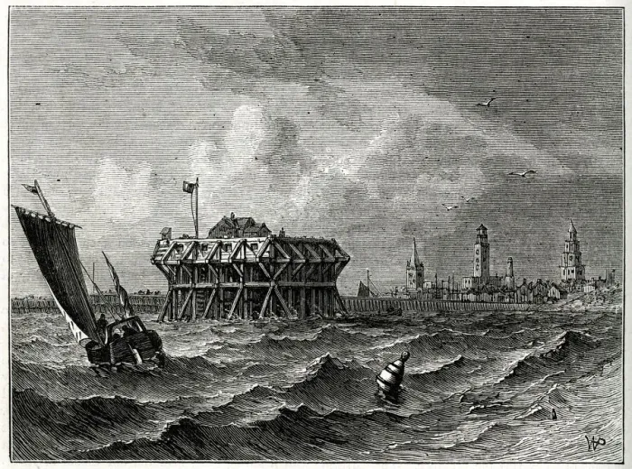 Framed Print : View of Calais, northern French coast, from the sea Date: 19th century Framed Print : View of Calais, northern French coast, from the sea Date: 19th century