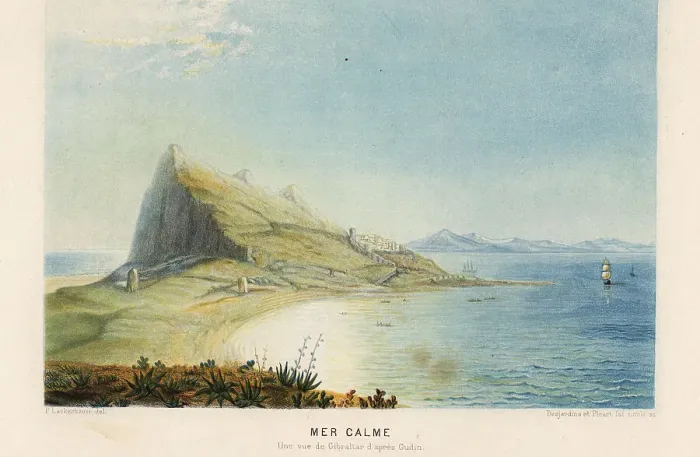 Framed Print : View of a calm sea at Gibraltar on the Mediterranean Framed Print : View of a calm sea at Gibraltar on the Mediterranean