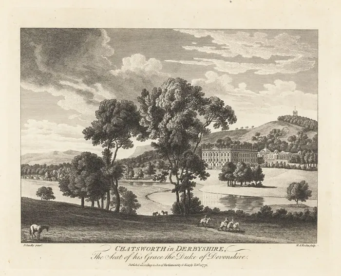 Framed Print : View of Chatsworth House, Derbyshire, 18th century Framed Print : View of Chatsworth House, Derbyshire, 18th century