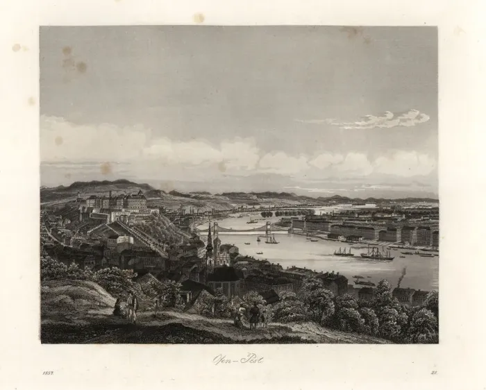 Framed Print : View of the city of Budapest on the Danube, mid-19th century Framed Print : View of the city of Budapest on the Danube, mid-19th century