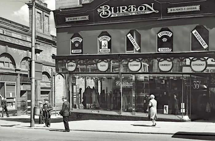 Framed Print : Front view of Coronet Photo studio above Burtons in Haymarket Sheffield Date: 1948 - 1950 Framed Print : Front view of Coronet Photo studio above Burtons in Haymarket Sheffield Date: 1948 - 1950