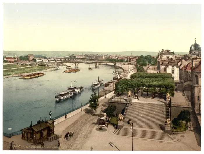 Framed Print : View of the Elbe and Bruhlsche Terrace, Altstadt, Dresden, S Framed Print : View of the Elbe and Bruhlsche Terrace, Altstadt, Dresden, S