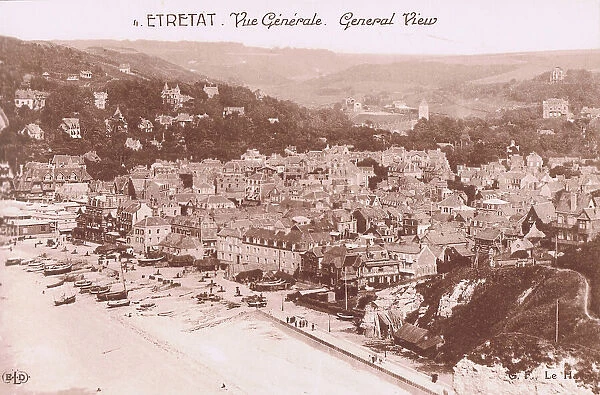 A view of Etretat and the beach, 1920s