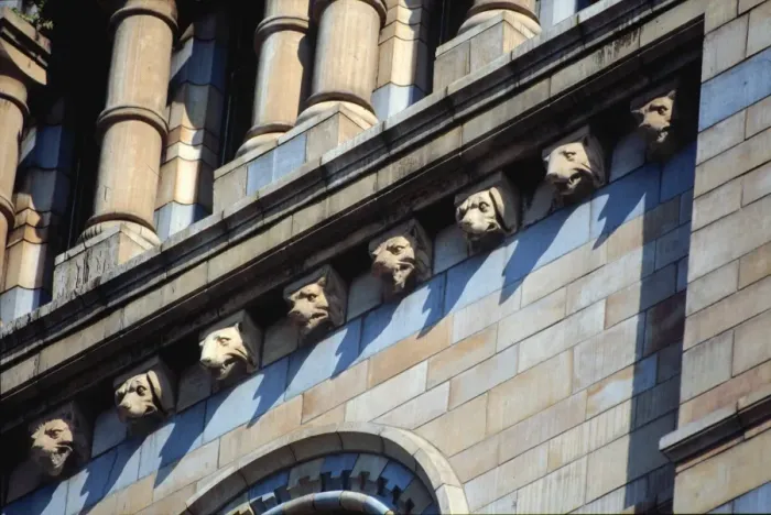 Framed Print : Detail view of the exterior of the Waterhouse Building Framed Print : Detail view of the exterior of the Waterhouse Building