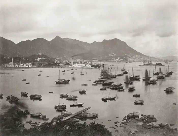 Framed Print : View of factories on Hong Kong island, c. 1880 s Framed Print : View of factories on Hong Kong island, c. 1880 s