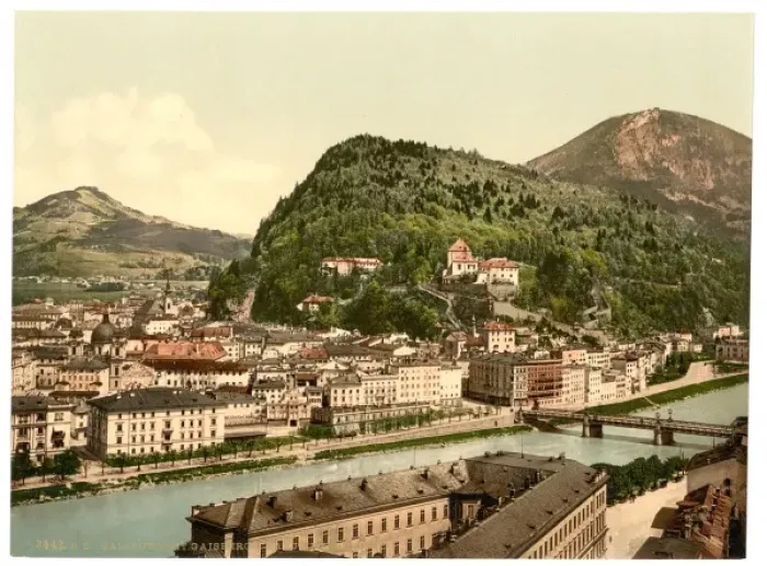 Framed Print : View of Gaisberg and Kapuzinerberg, Salzburg, Austro-Hungary Framed Print : View of Gaisberg and Kapuzinerberg, Salzburg, Austro-Hungary