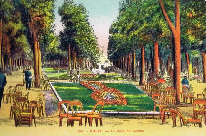 Framed Print : A view of the gardens outside the Casino at Vichy, 1920s Framed Print : A view of the gardens outside the Casino at Vichy, 1920s