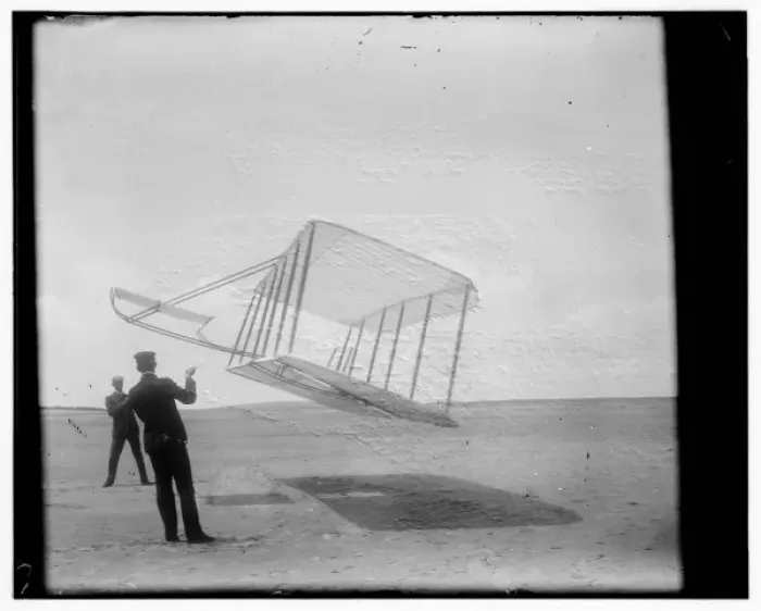 Framed Print : Side view of glider flying as a kite near the ground, Wilbur Framed Print : Side view of glider flying as a kite near the ground, Wilbur