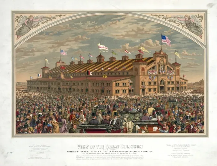 Framed Print : View of the great coliseum for the Worlds Peace Jubilee