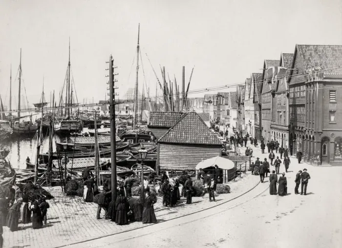 Framed Print : View of the harbour, Bergen Norway
