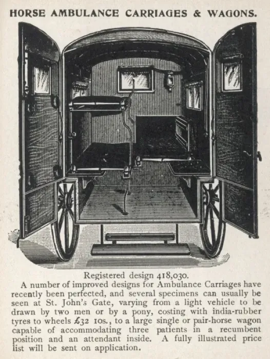 Framed Print : Back view of a horse-drawn ambulance Framed Print : Back view of a horse-drawn ambulance