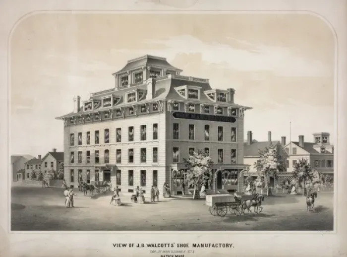Framed Print : View of J. B. Walcotts shoe manufactory Framed Print : View of J. B. Walcotts shoe manufactory