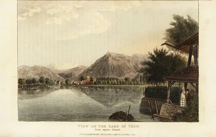 Framed Print : View of the lake of Thun from Upper Island, Switzerland, 1822 Framed Print : View of the lake of Thun from Upper Island, Switzerland, 1822
