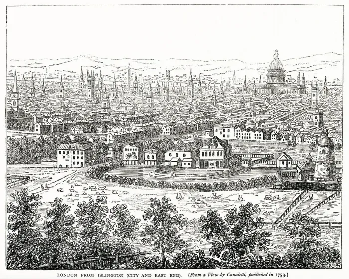 Framed Print : View of London from Islington of the City and East End. Date: 1753