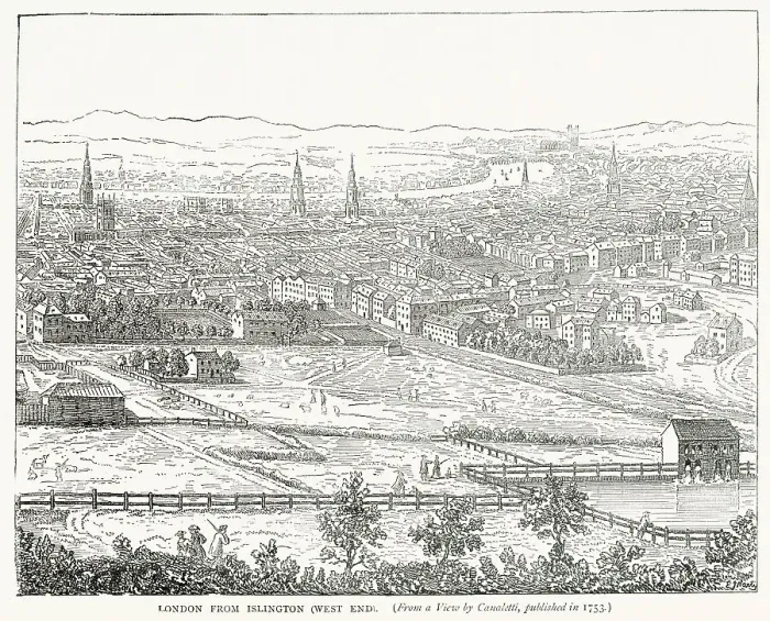 Framed Print : View of London from Islington of West End. Date: 1753 Framed Print : View of London from Islington of West End. Date: 1753