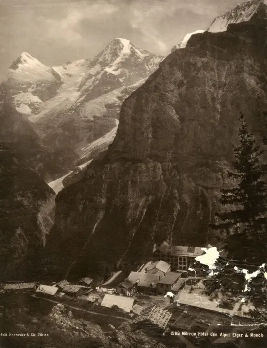 Framed Print : View looking down on the Murren Hotel, Switzerland Framed Print : View looking down on the Murren Hotel, Switzerland