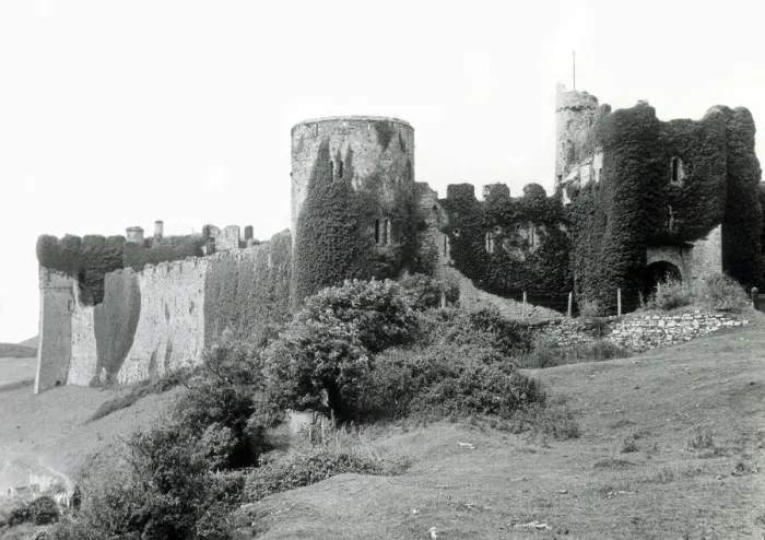 Framed Print : View of Manorbier Castle, near Tenby, South Wales Framed Print : View of Manorbier Castle, near Tenby, South Wales