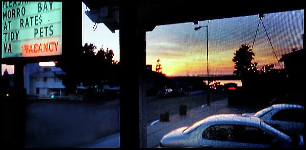 View through motel window Moro Bay, California