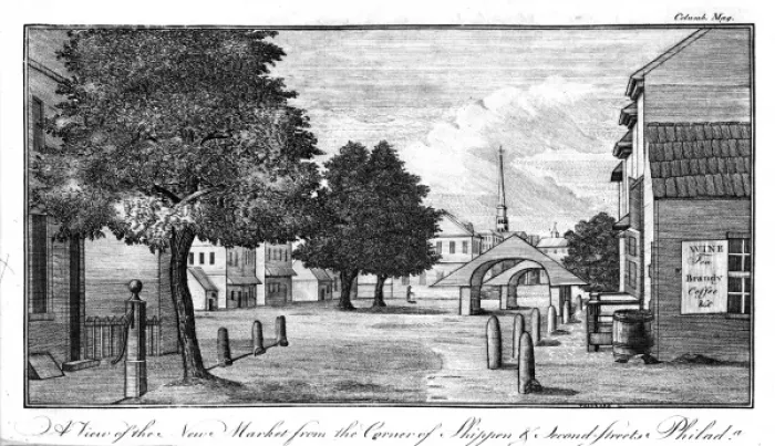 Framed Print : A view of the new market from the corner of Shippen & Second Framed Print : A view of the new market from the corner of Shippen & Second