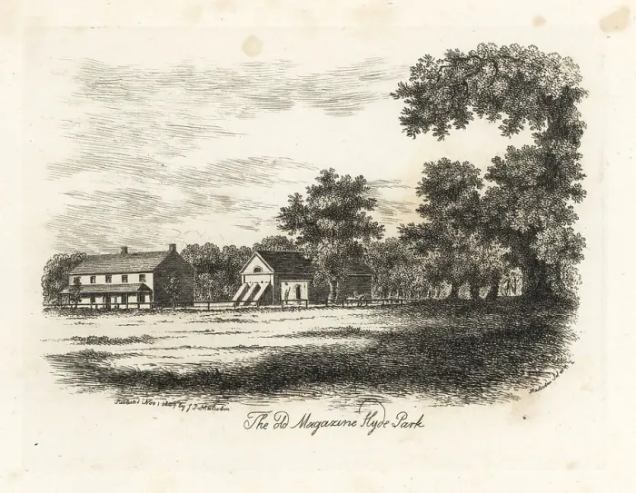 Framed Print : View of the Old Magazine in Hyde Park, London, 1807 Framed Print : View of the Old Magazine in Hyde Park, London, 1807
