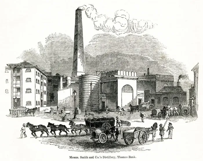 Framed Print : View outside a distillery, Thames Bank, south-west London Framed Print : View outside a distillery, Thames Bank, south-west London