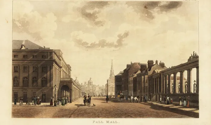 Framed Print : View of Pall Mall at Waterloo Place, London, 1822 Framed Print : View of Pall Mall at Waterloo Place, London, 1822