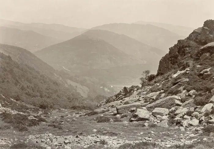 Framed Print : View from panoramic walk near Barmouth, North Wales Date: circa 1889 Framed Print : View from panoramic walk near Barmouth, North Wales Date: circa 1889