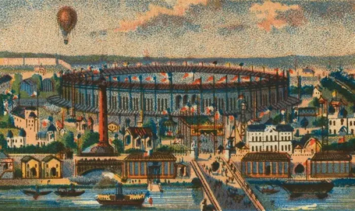 Framed Print : View of the Paris Exposition of 1867 showing waterfront, mai Framed Print : View of the Paris Exposition of 1867 showing waterfront, mai
