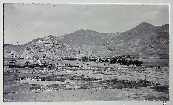 View of polo ground, with fortified monastery or Dzong on a distant hillside, from a fascinating album which reveals new details on a little-known campaign in which a British military force brushed aside Tibetan defences to capture Lhasa, in 1904