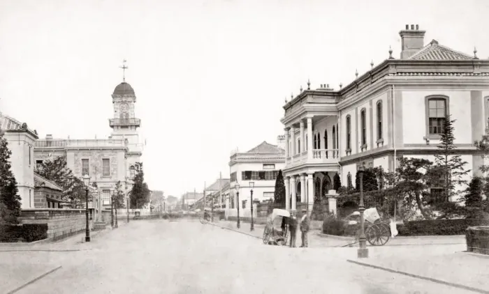 Framed Print : View of the Post Office at Yokohama, Japan, c. 1880 s Framed Print : View of the Post Office at Yokohama, Japan, c. 1880 s