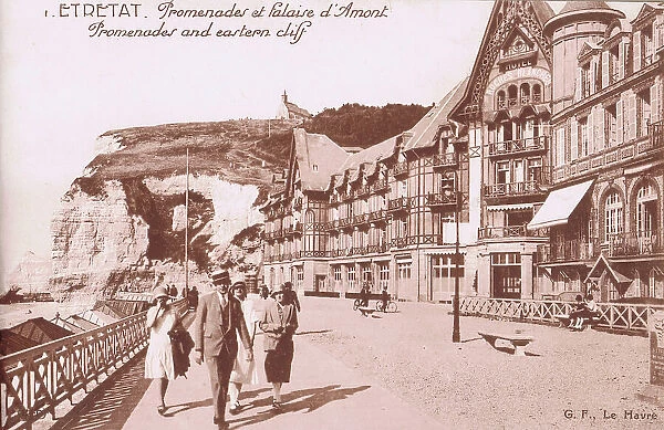 A view of the promenade at Etretat and the Eastern Cliff