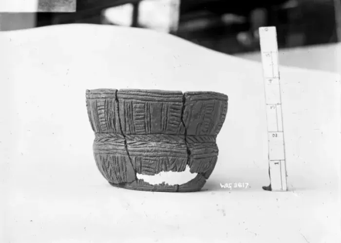 Framed Print : View of a reconstructed urn against a white background Framed Print : View of a reconstructed urn against a white background