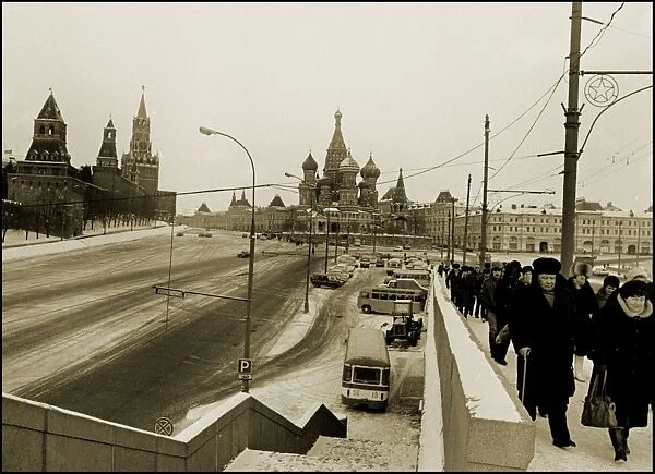 View of Red Square with Russian tourists, Moscow