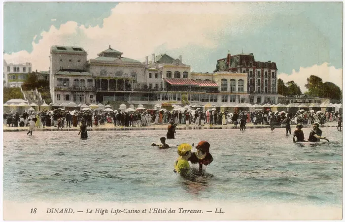 Framed Print : View from the sea of the High Life Casino and Hotel des Terrasses, Dinard, Brittany, Northern France Date: circa 1910s Framed Print : View from the sea of the High Life Casino and Hotel des Terrasses, Dinard, Brittany, Northern France Date: circa 1910s