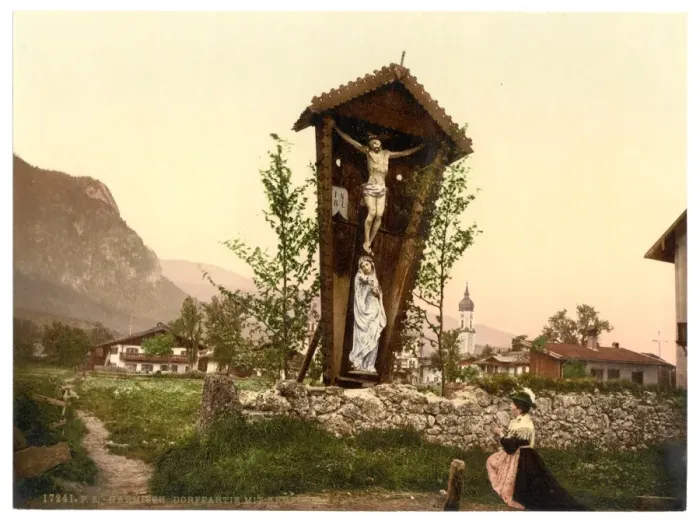 Framed Print : View showing crucifix, Garmisch, Upper Bavaria, Germany Framed Print : View showing crucifix, Garmisch, Upper Bavaria, Germany