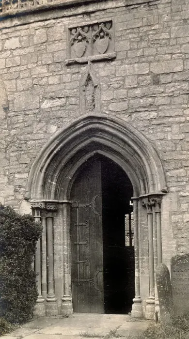 Framed Print : View of south doorway (east end), St Edburg's Church, Bicester, Oxfordshire Date: 1930s