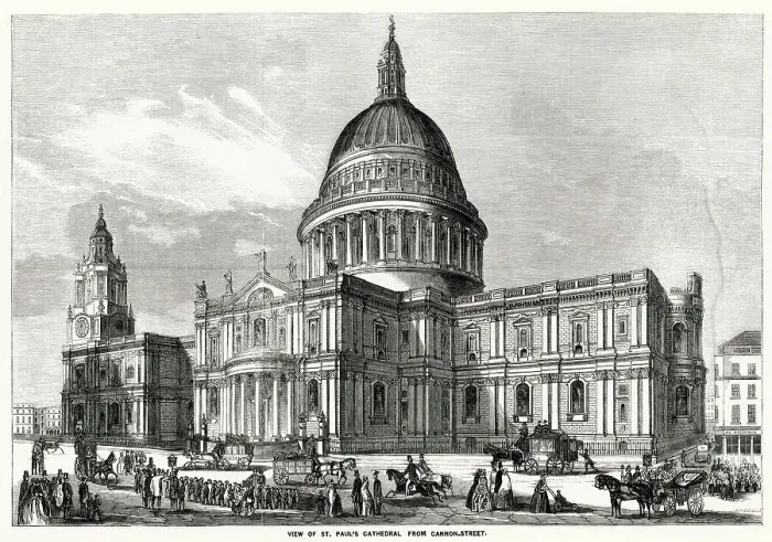 Framed Print : View of St. Paul's Cathedral from Cannon Street. Date: 1858 Framed Print : View of St. Paul's Cathedral from Cannon Street. Date: 1858