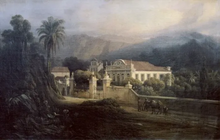 Framed Print : View of a sugar plantation. Oil on canvas Framed Print : View of a sugar plantation. Oil on canvas
