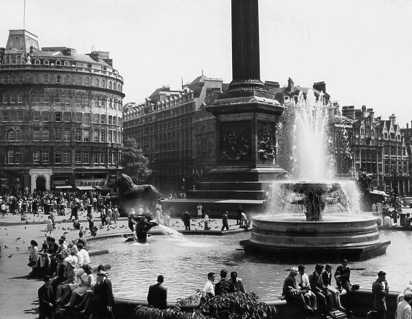 View of Trafalgar Square and fountain, London