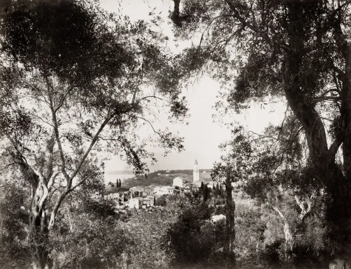 Framed Print : View of a village on the Greek island of Corfu Framed Print : View of a village on the Greek island of Corfu