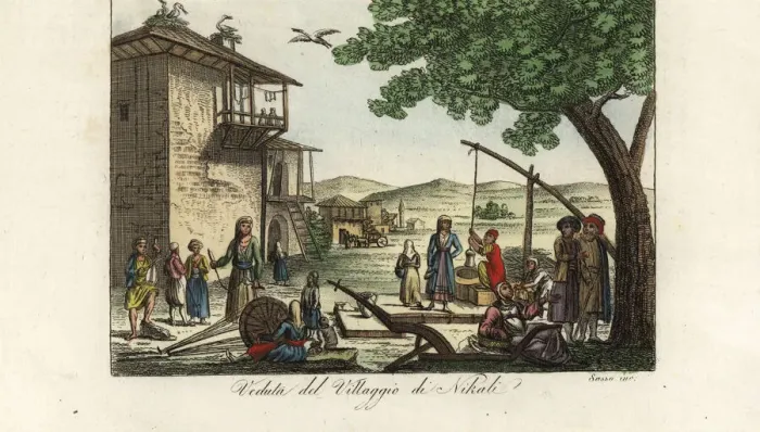 Framed Print : View of the village of Nikali, Thessaly, Greece, 1821 Framed Print : View of the village of Nikali, Thessaly, Greece, 1821