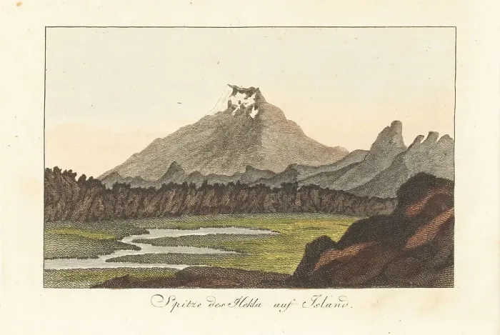 Framed Print : View of volcanic Mount Hekla, Iceland, 1811