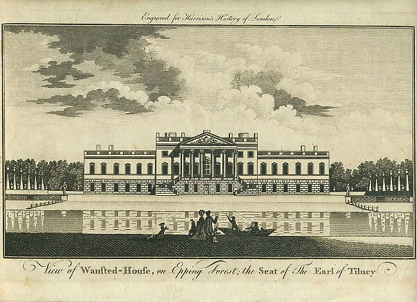 View of Wanstead House, the seat of the Earl of Tilney (Tylney), engraved for Harrison's History of London in 1775. The house was designed by the Scottish architect, Colen Campbell