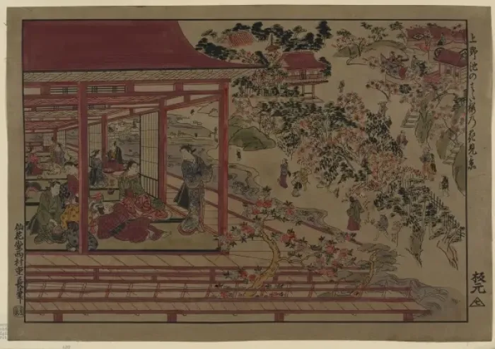 Framed Print : Viewing cherry blossoms from the bank of a pond at Ueno Framed Print : Viewing cherry blossoms from the bank of a pond at Ueno