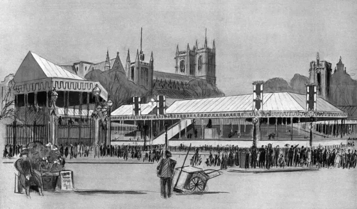 Framed Print : Viewing stands erected near Westminster Abbey for 1937 Coron Framed Print : Viewing stands erected near Westminster Abbey for 1937 Coron