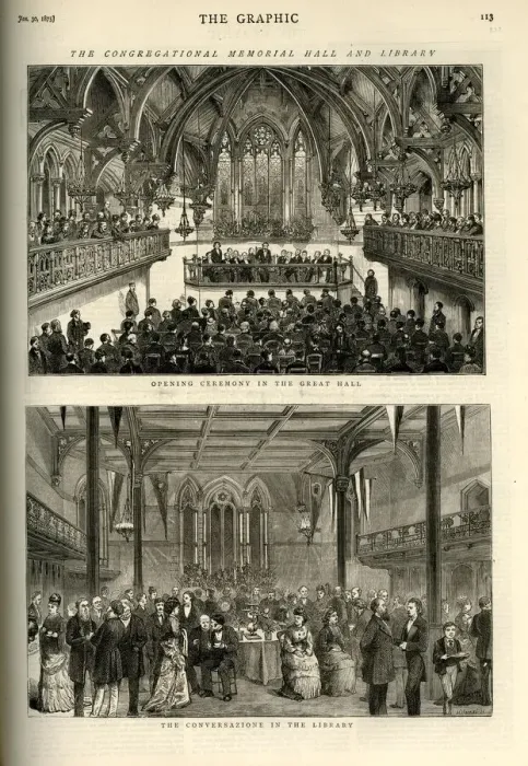 Framed Print : Two views of the opening ceremony in the Great Hall of the Congregational Memorial Hall Framed Print : Two views of the opening ceremony in the Great Hall of the Congregational Memorial Hall