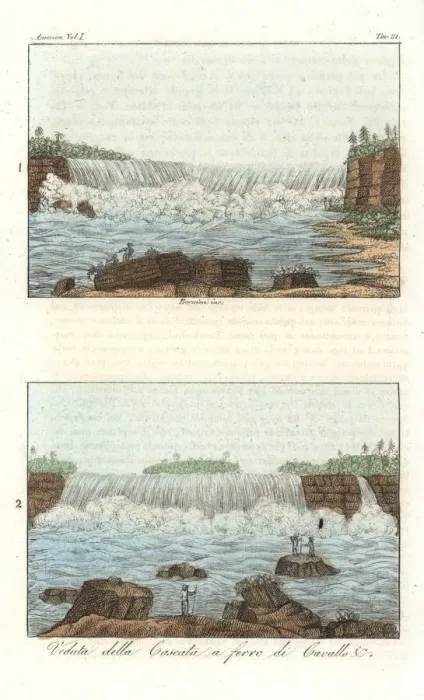 Framed Print : Views of a small waterfall and a horseshoe waterfall Framed Print : Views of a small waterfall and a horseshoe waterfall