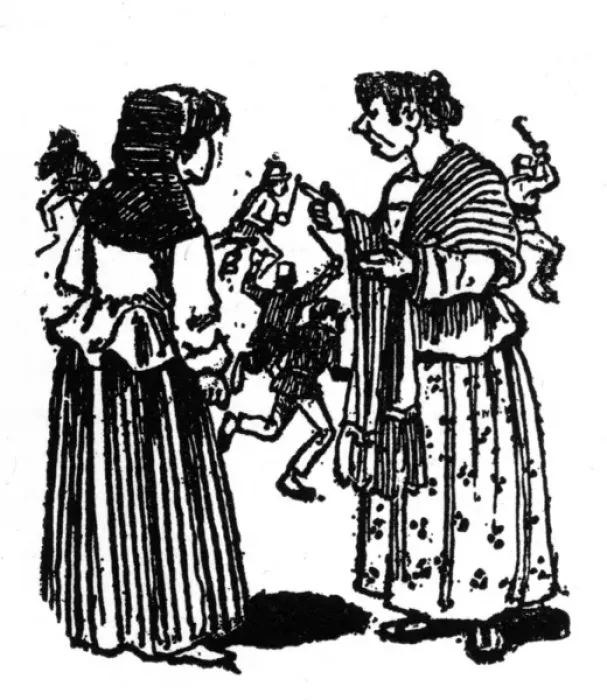 Framed Print : Vignette design, two Mexican women chatting Framed Print : Vignette design, two Mexican women chatting